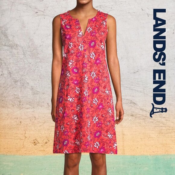 Lands' End | Floral Sleeveless Dress with Pockets | XS | Pink/Orange | NWT - Picture 1 of 3